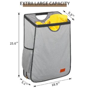 Ligereza Hanging Laundry Hamper Bag is Suitabled for Any Door,Large Capacity Hanging Laundry Basket Won't Scratch the Door Paint,Over the Door Laundry Hamper with Big Metal Rim Opening