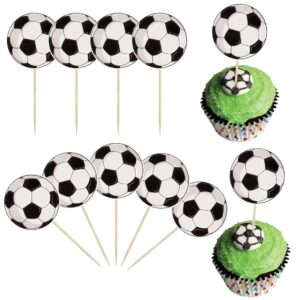 36pcs soccer ball cupcake toppers sports theme football cupcake food toothpicks baby shower cake decorations for sport balls theme soccer ball kids birthday party decorations