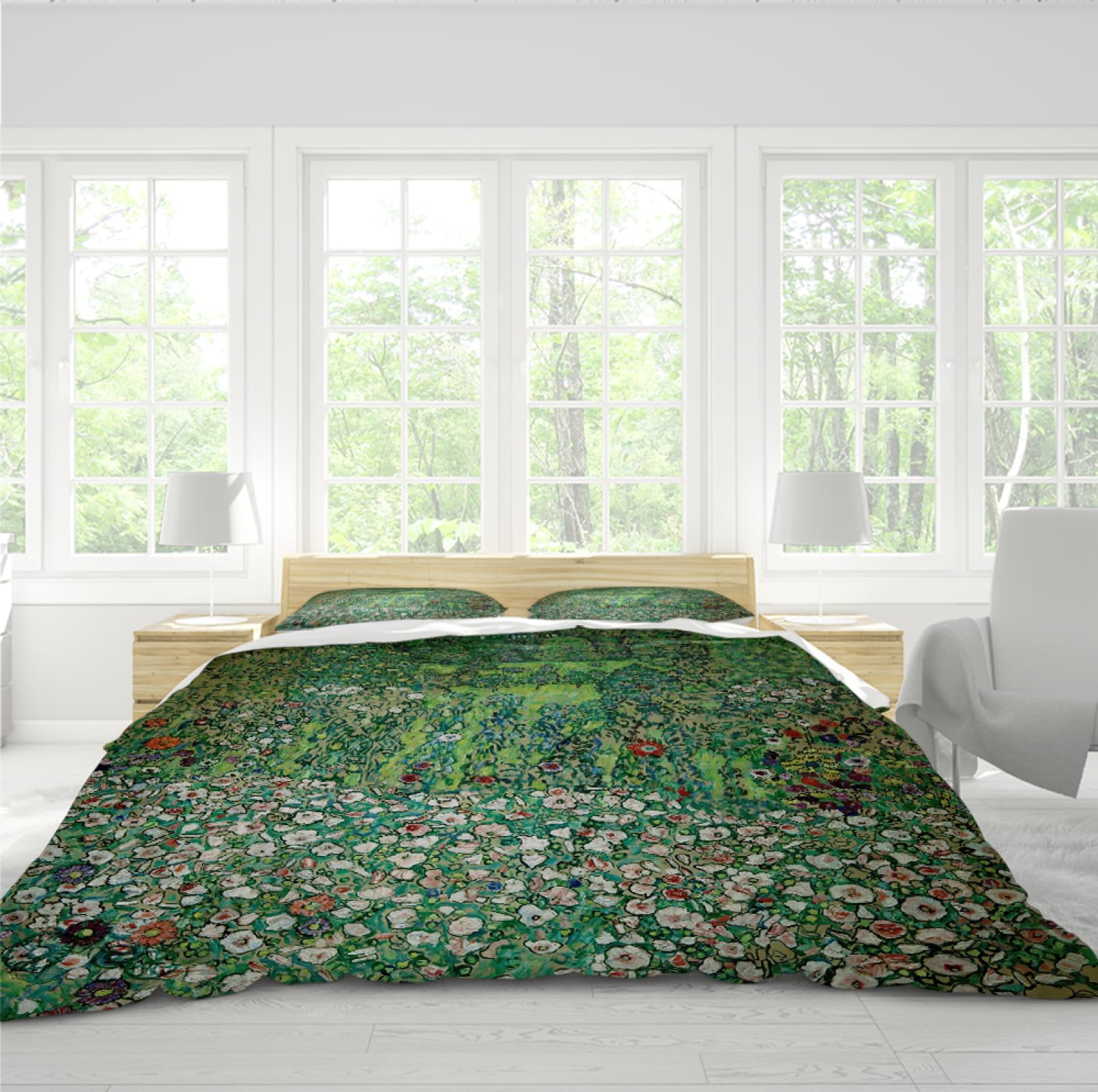 HOBBOY Garden Floral 3pc Bedding Set Green Plant Duvet Quilt Cover 2 Pillow Shams Warm Duvet Cover Sets Gustav Klimt Aesthetic Duvet Cover Twin XL