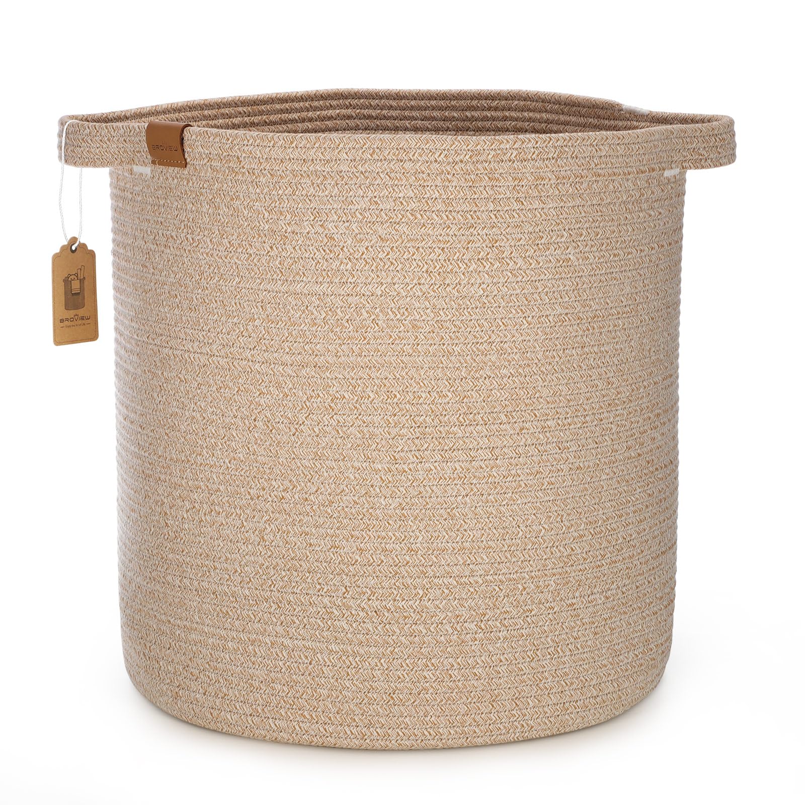 BROVIEW Woven Storage Basket, 56L Tall Laundry Baskets Hamper, 16x18 in Cotton Rope Basket for Toy, Pillows, Clothes, Blanket Basket with Handles for Living Room Bedroom Nursery Light Brown