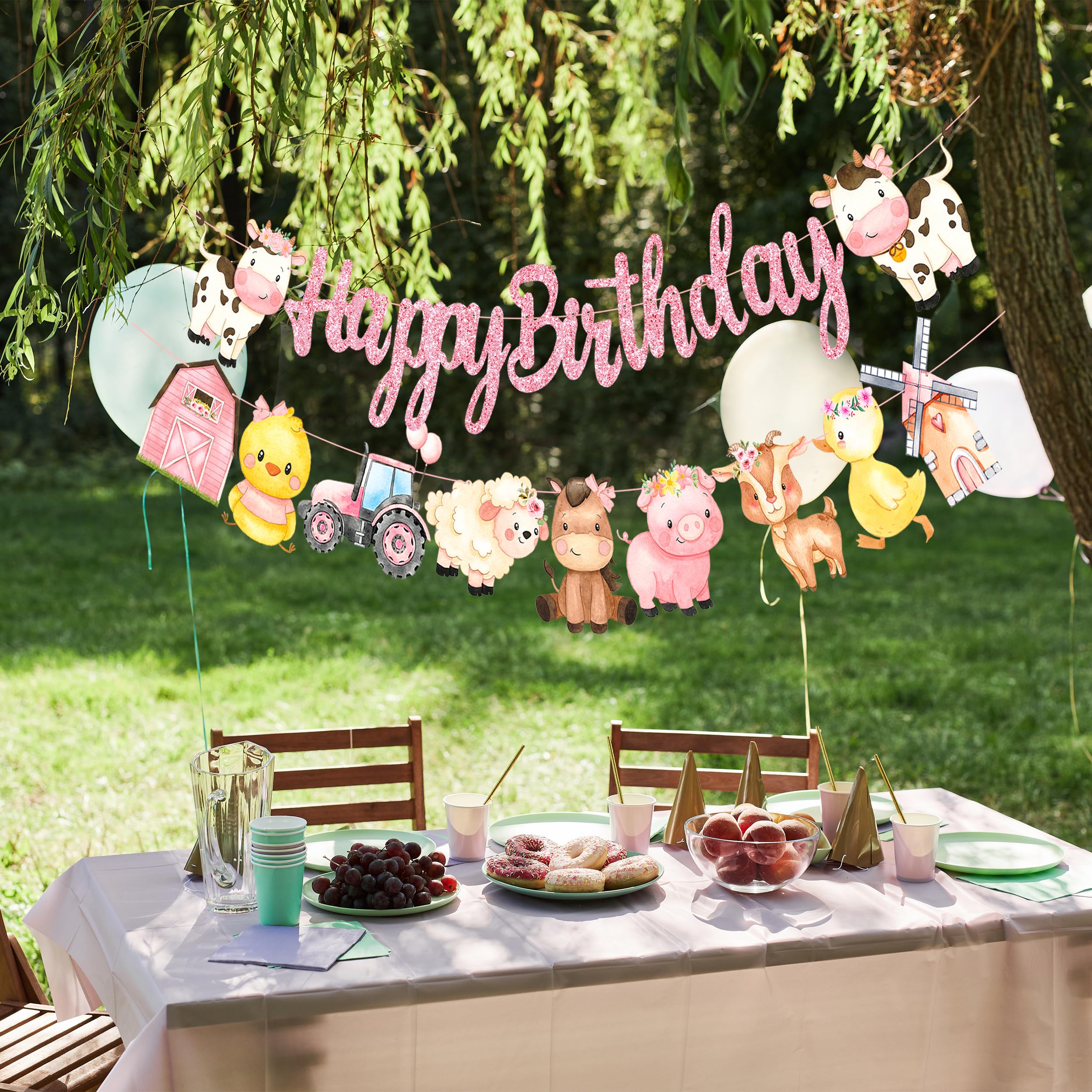 Farm Animal Happy Birthday Banner Farm Animals Birthday Party Decoration 2Pcs Barnyard Animals Banners Farm Themed Birthday Decorations for Animals Baby Shower Supplies