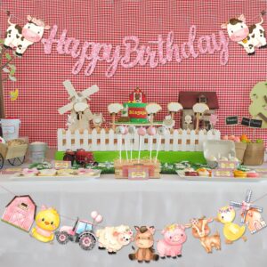 Farm Animal Happy Birthday Banner Farm Animals Birthday Party Decoration 2Pcs Barnyard Animals Banners Farm Themed Birthday Decorations for Animals Baby Shower Supplies