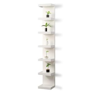 home stuff wall shelf unit, 7 tier wall shelves, vertical column shelf storage home decor organizer design utility lack shelving, design for bedroom living room, 11 3/4x74 3/4, (white)