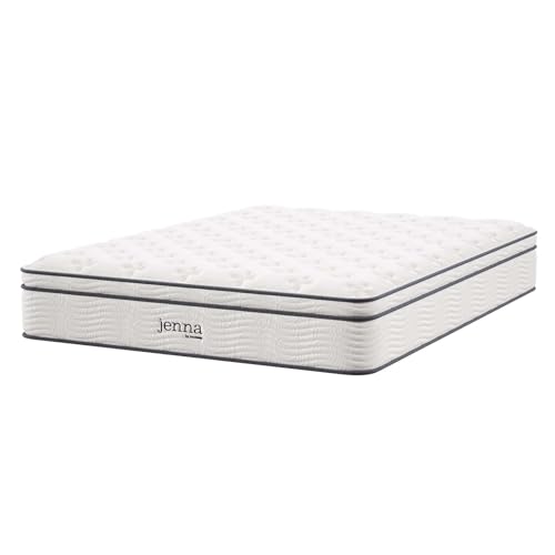 Modway MOD-7089-WHI Jenna 12" Innerspring Pillow Top Queen Mattress, White