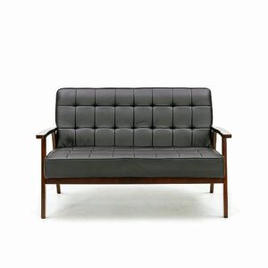 panana 2 seats loveseat sofa couch living room wood frame furniture, 2 seater sofa armchair two seat sofa chair, black artificial leather upholstered wooden armrest love seats small sofa