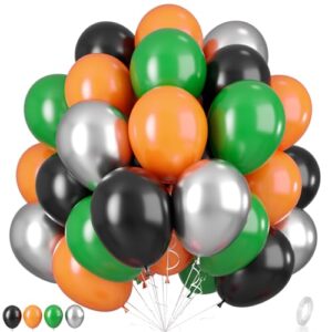 paready sport balloons, 55pcs orange green party balloons 12 inch black orange latex balloons metallic silver balloons green black balloons for kids sport theme birthday party baby shower graduation