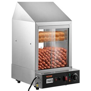 VEVOR Hot Dog Machine, 36 L, 2-Tier Hot Dog Steamer for 200 Hotdogs & 42 Buns, 1200W Electric Bun Warmer Cooker with Rotary Knob Temp Display 7.5 L Water Tank, Stainless Frame and Tempered Glass Doors