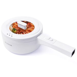 Rixhbvn Hot Pot Electric,700W Non-Stick Frying Pan,Rapid Noodles Cooker,Electric Pot,Mini Hot Pot for Steak,Egg,Oatmeal,Soup,with Power Adjustment,1.8L, White