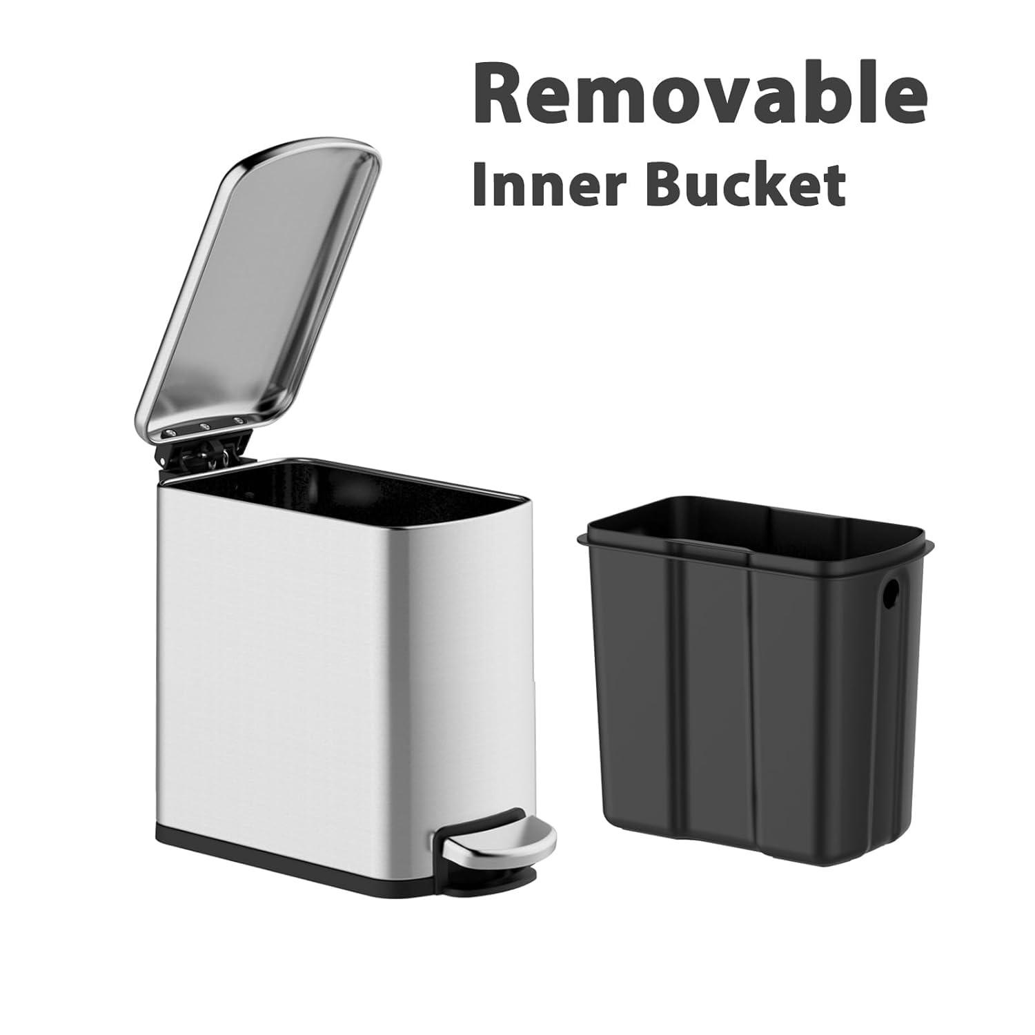 GAOMON 6L Pedal Trash Bin, Stainless Steel Waste Bin with Lid and Inner Bin, Pedal Waste Bin with Automatic Lowering and Soft Closing, Recycling Bin for Kitchen, Bathroom or Office