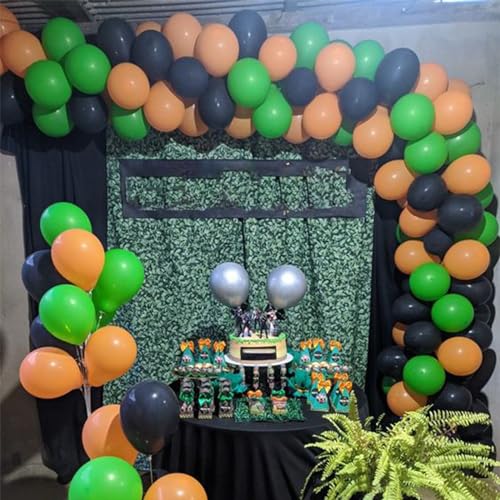 Paready Sport Balloons, 55Pcs Orange Green Party Balloons 12 Inch Black Orange Latex Balloons Metallic Silver Balloons Green Black Balloons for Kids Sport Theme Birthday Party Baby Shower Graduation