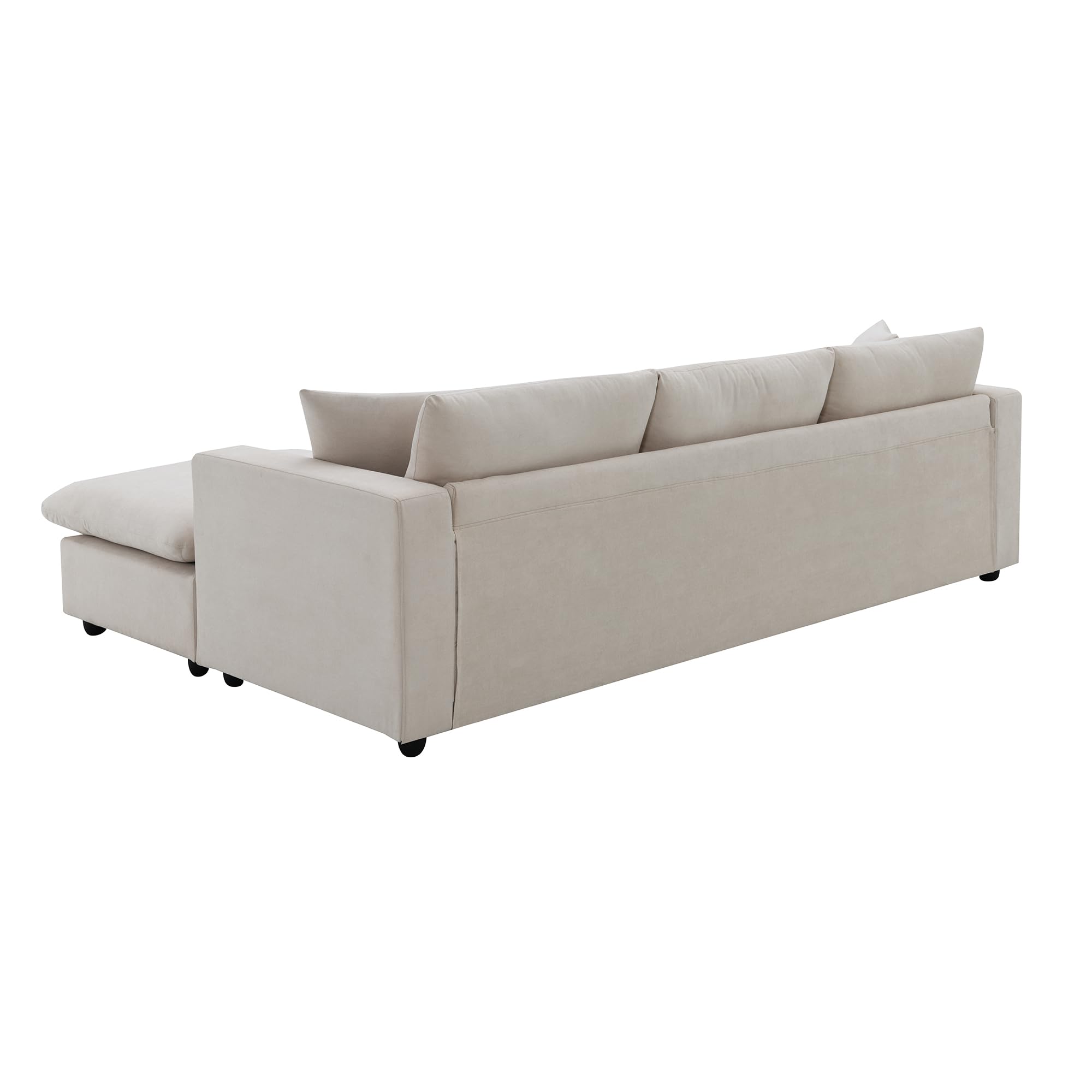 JURMALYN 100.4" Modern Sectional Sofa Couch 3-Seat Sofa Couch with Ottoman for Living Room L-Shape Sofa Couch, Upholstered Sofa with 2 Pillows Fabric Couch Set for Apartment Office Beige