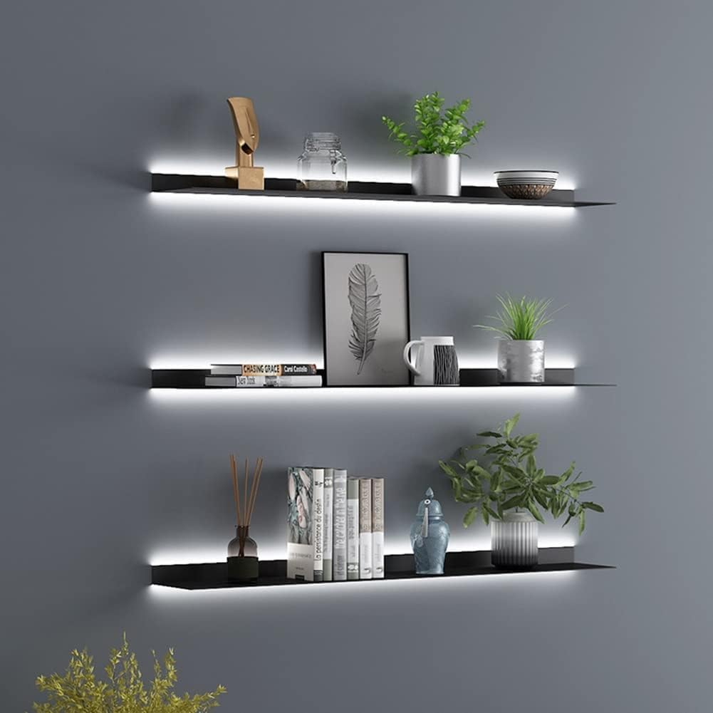 Floating Shelves Light-Emitting Shelves, Wall Hanging Creative Bookshelf Floating Wall Mounted Display Shelves Built-in Illuminated LED Light Easy to Install,120CM