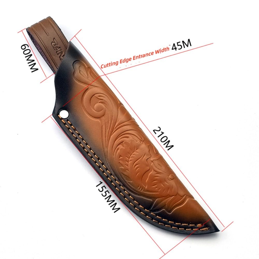 Aibote Fixed Blade Knife Sheath Fits up to 6.1" Blade,Embossed Leather Straight Knife Sheath Case Holder Scabbard Tactical Holster with Belt Loop