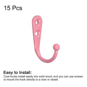 uxcell Wall Hooks, 15Pcs - Zinc Alloy Single Prong Wall Mounted Clothes Hook, Double Hole Hooks for Hanging Towel Coat Backpack Scarf Keys Hat Cup (Pink)