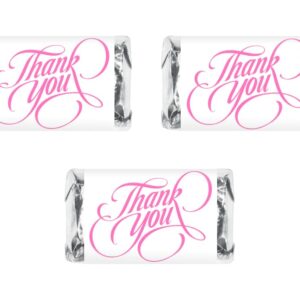 60 Modern Thank You Miniatures Candy Bar Wrapper in Pink, Adorable Stickers for Weddings, Bridal Shower Engagement Party Decorations, Favors, Party Supplies. Candy Not Included. Made in USA