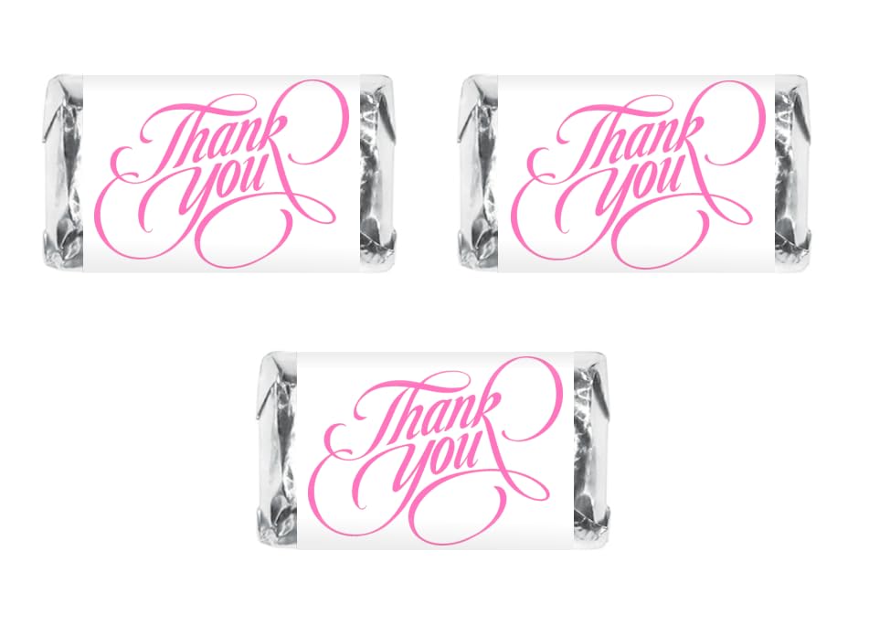 60 Modern Thank You Miniatures Candy Bar Wrapper in Pink, Adorable Stickers for Weddings, Bridal Shower Engagement Party Decorations, Favors, Party Supplies. Candy Not Included. Made in USA