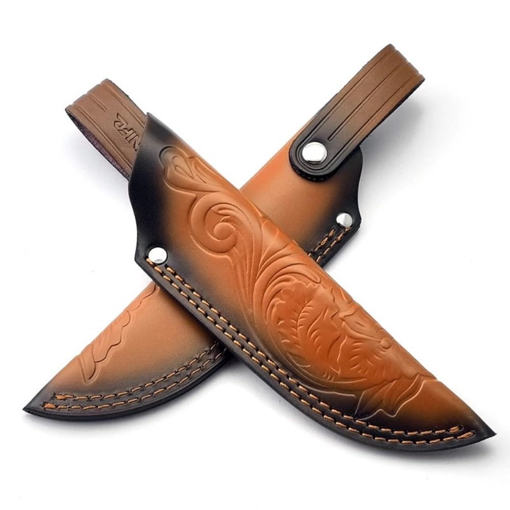 Aibote Fixed Blade Knife Sheath Fits up to 6.1" Blade,Embossed Leather Straight Knife Sheath Case Holder Scabbard Tactical Holster with Belt Loop