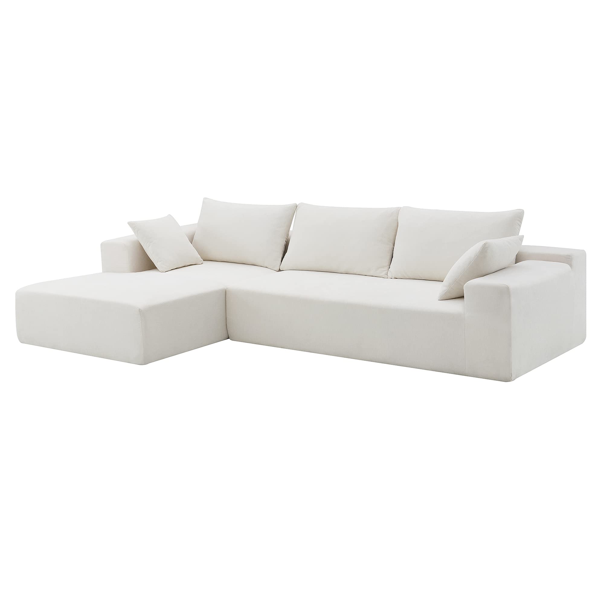 Yoglad L Shaped Sectional Sofa Set, 4-Seat Upholstered Couch,Free Combination Sofa, for Living Room,Bedroom,Office,Apartment (109IN,White Chenille)