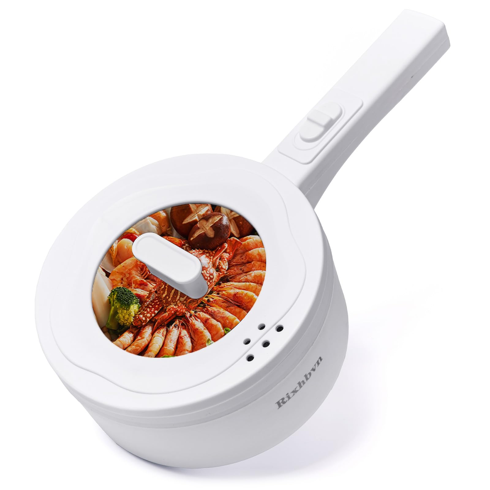 Rixhbvn Hot Pot Electric,700W Non-Stick Frying Pan,Rapid Noodles Cooker,Electric Pot,Mini Hot Pot for Steak,Egg,Oatmeal,Soup,with Power Adjustment,1.8L, White