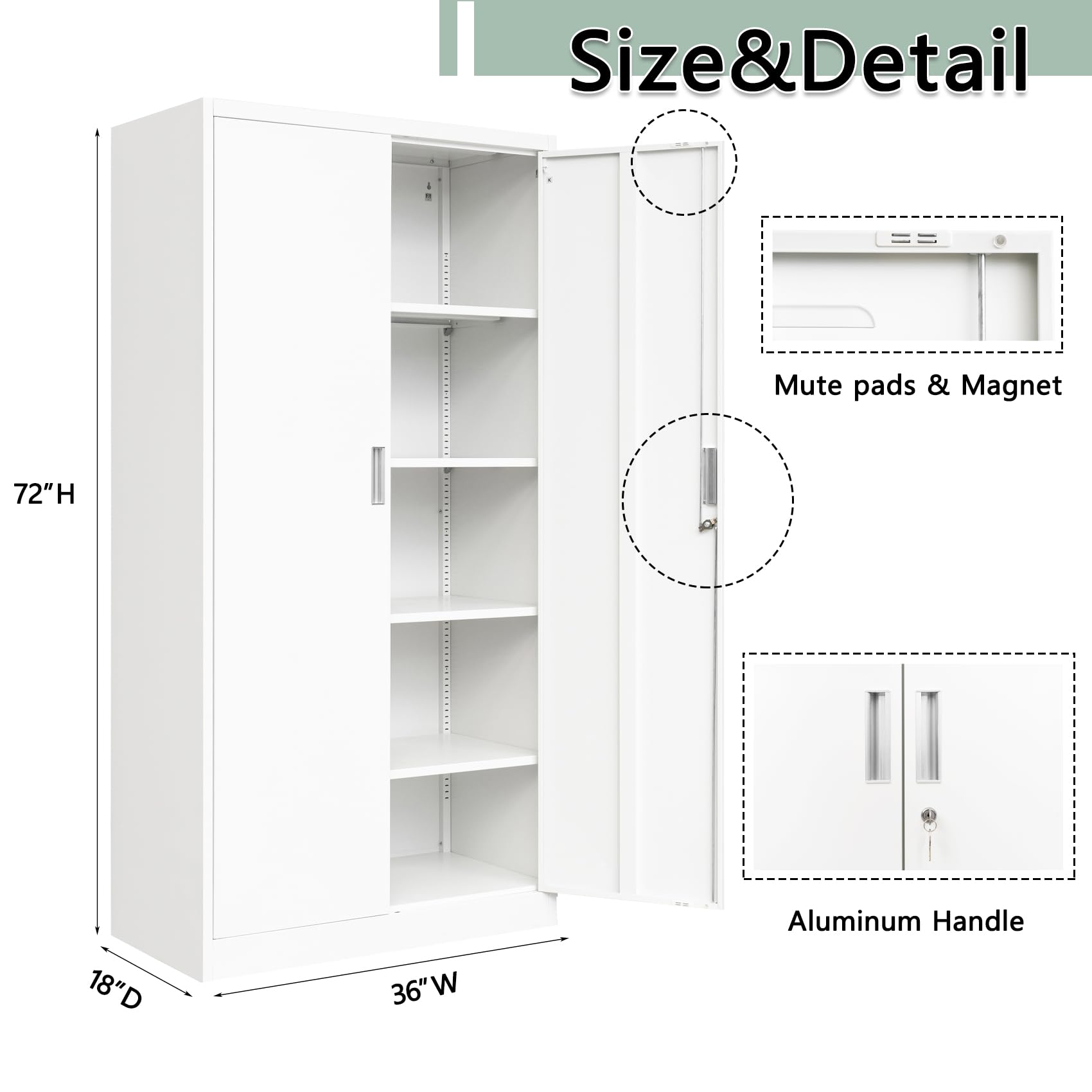 BESFUR Metal Storage Cabinet, 72" - White Garage Metal Cabinet, Adjustable Shelves and Locking Doors for Office, School, Garage