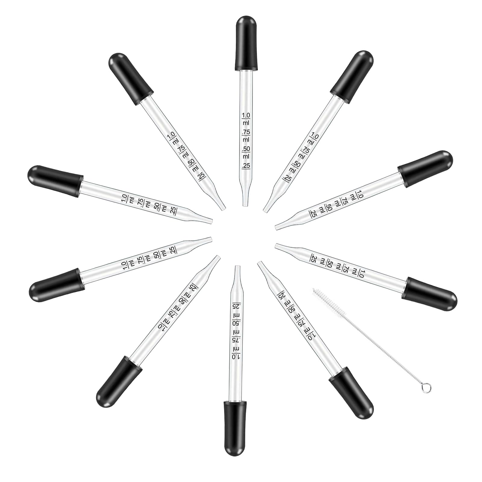 Eye Dropper for Essential Oils 10 PCS Pipettes Dropper with Black Rubber Head, Straight-Tip Calibrated Thick Glass Medicine Dropping Pipettes for Accurate Easy Dose and Measurement 1 mL Capacity (10)