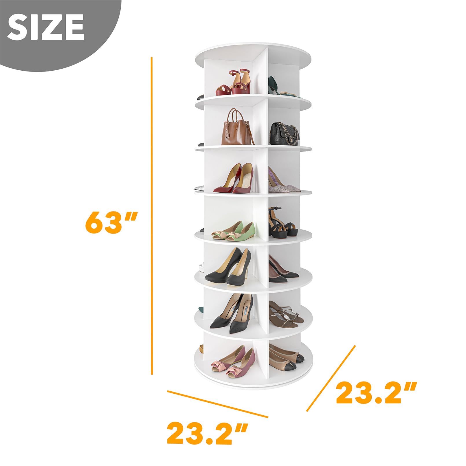 SpaceAid 7 Tier Rotating Shoe Rack Tower, Spinning Shoe Display Lazy Susan, Revolving 360 Shoe Rack Storage Round Carousel, Vertical Handbag Rotate Shoes Closet Organization (7-Tier White)