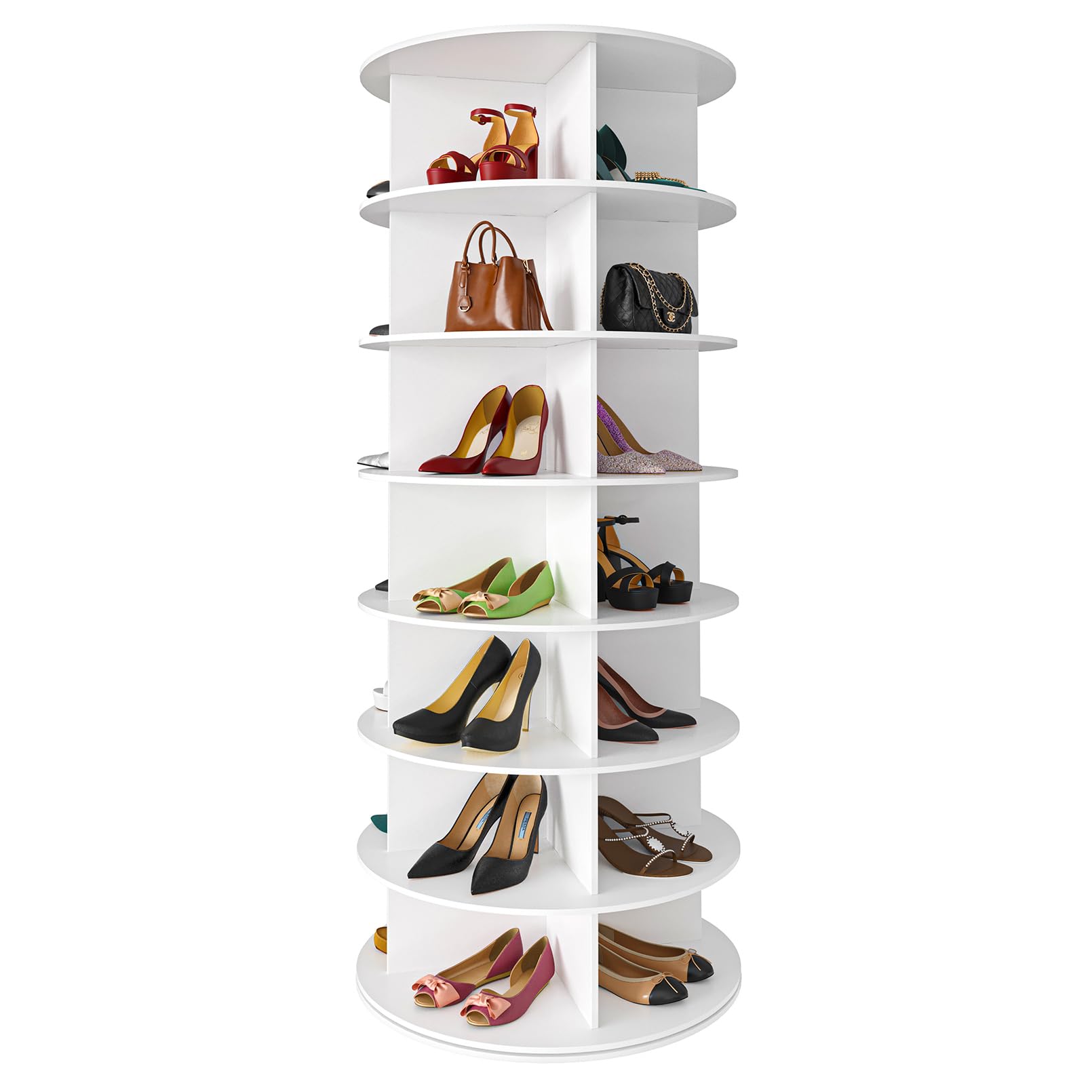 SpaceAid 7 Tier Rotating Shoe Rack Tower, Spinning Shoe Display Lazy Susan, Revolving 360 Shoe Rack Storage Round Carousel, Vertical Handbag Rotate Shoes Closet Organization (7-Tier White)