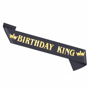 Luwigs Birthday King Sash for Men or Boy Birthday Party Decoration Supplies Gold Foil Letter and Black Satin Sash Birthday Party Favors (Black)