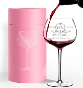 neweleven 50th birthday gifts for her, women - vintage 1974 50th birthday decorations for women - 50 year old present ideas for wife, mom, grandma, aunt, friends, female - 16 oz wine glass