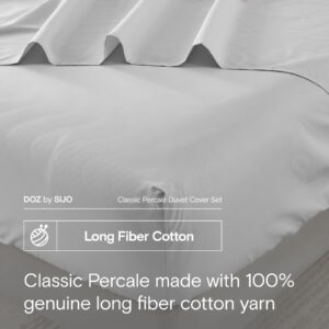 DOZ 100% Long Staple Cotton Duvet Cover Sets, Classic Crisp Percale Weave, Breathable, Matte Finish, Hotel Comfort, 106"x90", 8 Loops, 3pc – 2 Pillowcases 1 Duvet Cover (Dove, King/Cal King)