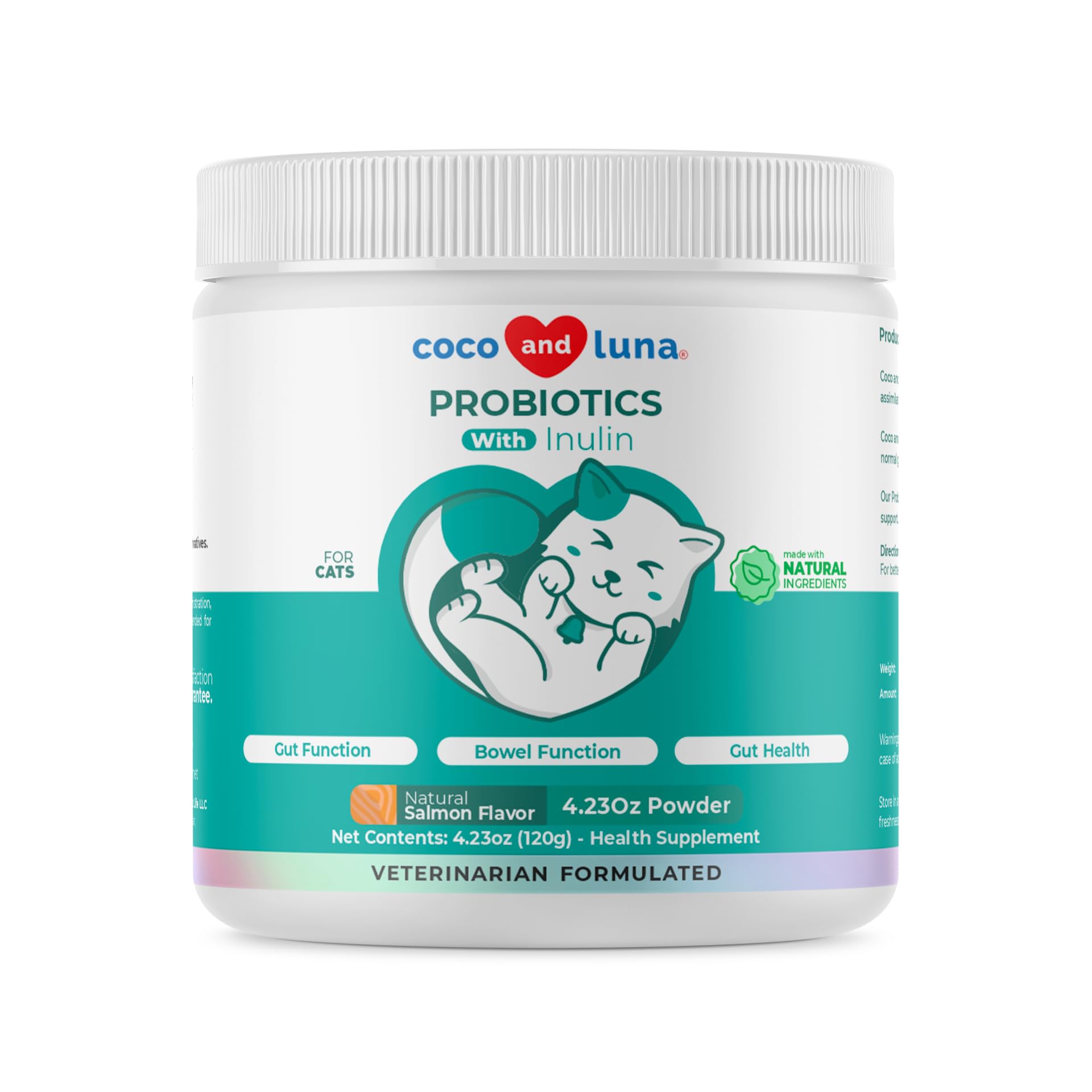 Probiotics for Cats – 4.23oz/120g Powder - Cat Probiotics and Digestive Enzymes, Cat Probiotics Powder, Promotes Healthy Stomach and Digestion (for Cats)