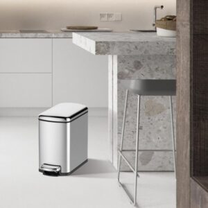 GAOMON 6L Pedal Trash Bin, Stainless Steel Waste Bin with Lid and Inner Bin, Pedal Waste Bin with Automatic Lowering and Soft Closing, Recycling Bin for Kitchen, Bathroom or Office