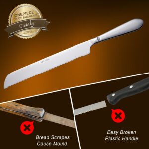 Eisinly Bread Knife, 2 Piece 13 Inches Serrated Bread Knives, Professional Design One-piece Stainless Steel Bread Slicing Knife for Baker, Baking Lover Efficiently Cutting Homemade Bread, Silver