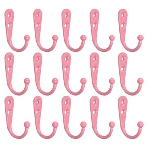 uxcell wall hooks, 15pcs - zinc alloy single prong wall mounted clothes hook, double hole hooks for hanging towel coat backpack scarf keys hat cup (pink)