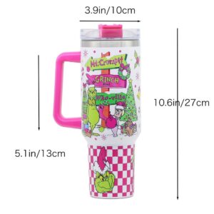 BAISHIDA 40 oz Christmas Grinchi Tumbler with Handle and Straw, Stainless Steel Tumbler with Lid Straw, Car Sports Travel Cup Christmas Gift 40oz Tumblers (Christmas 1)