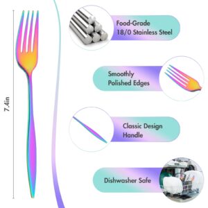 Rainbow Dinner Forks,Set of 12 Forks Silverware, Food Grade Fork Stainless Steel Cutlery, Table Forks, Flatware Forks Set, Mirror Polished 7.4 Inch, Use for Home Kitchen Restaurant