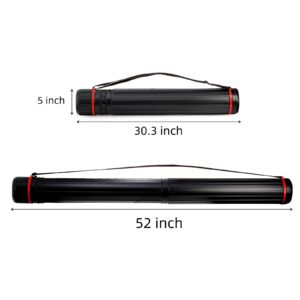 Eorbow 2 Pack Extendable Poster Tube, Round Black Telescoping Art Drafting Tube, Expand from 30.3" to 52", Plastic Blueprint Document Storage Holder Cases with Strap for Carrying Artworks Scrolls