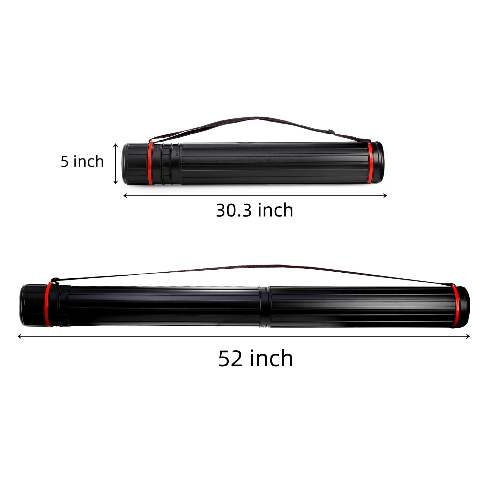 Eorbow 2 Pack Extendable Poster Tube, Round Black Telescoping Art Drafting Tube, Expand from 30.3" to 52", Plastic Blueprint Document Storage Holder Cases with Strap for Carrying Artworks Scrolls