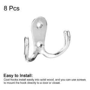 uxcell Wall Hooks, 8Pcs - Zinc Alloy Double Prong Retro Hook, Hooks for Hanging Towel Coat Backpack Clothes Scarf Keys Hat Cup (Chrome)