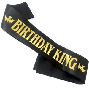 luwigs birthday king sash for men or boy birthday party decoration supplies gold foil letter and black satin sash birthday party favors (black)