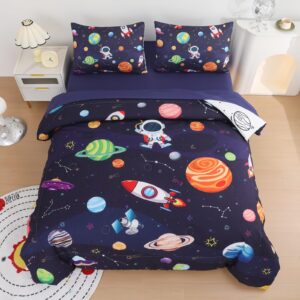 Twin Bedding Sets for Boys Space Bedding 5 Pieces,Teen Boys Bedding Space Ship Galaxy Bedding Twin Comforter Set with Sheets for All Season