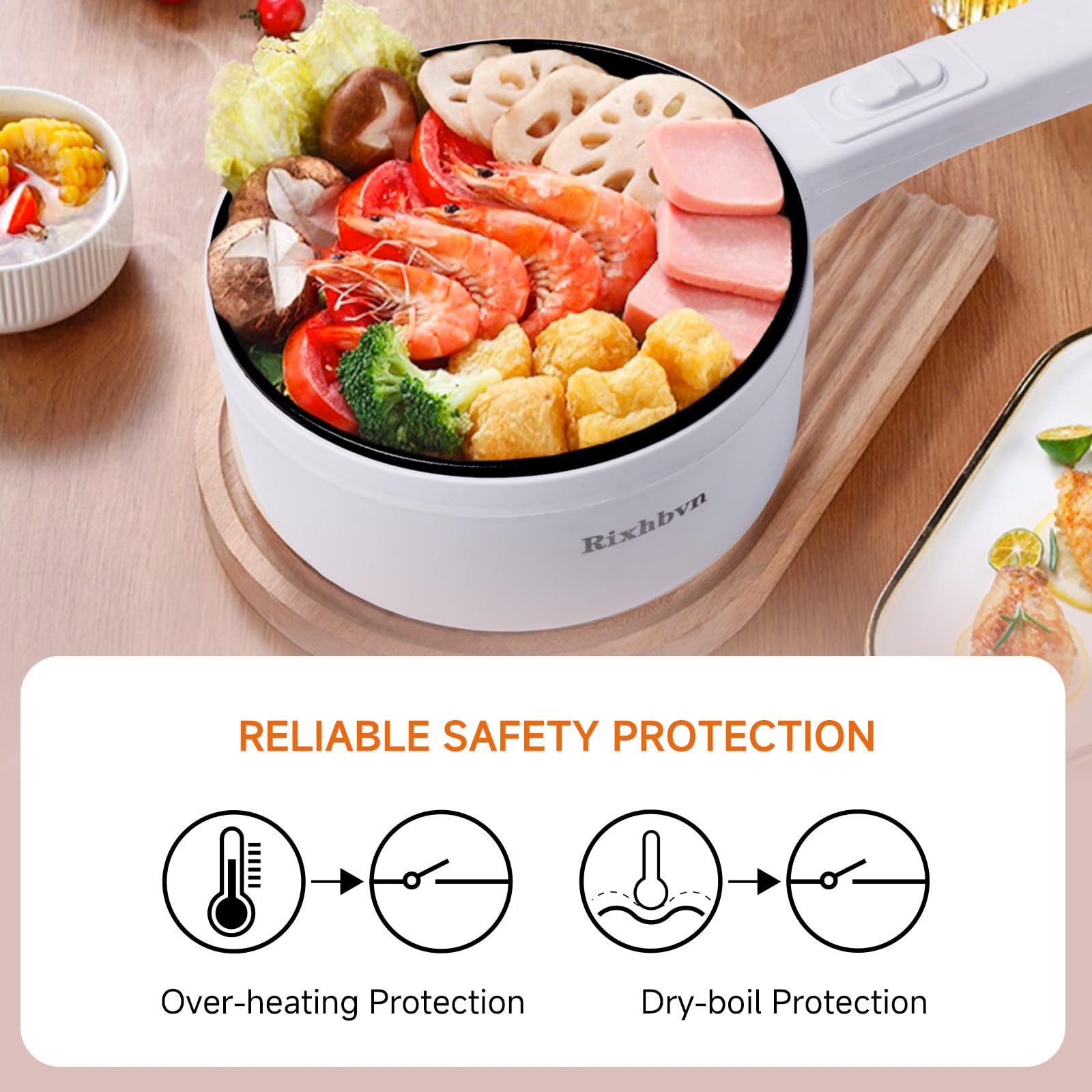 Rixhbvn Hot Pot Electric,700W Non-Stick Frying Pan,Rapid Noodles Cooker,Electric Pot,Mini Hot Pot for Steak,Egg,Oatmeal,Soup,with Power Adjustment,1.8L, White