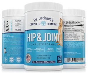 dr. orchard's advanced hip & joint chews - duck flavor- (60ct) pain & inflamation relief with glucosamine, manganese, chondroitin, msm - dog chewable supplement (60 count)