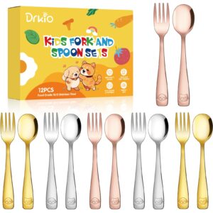 drkio stainless steel toddler utensils set - 12 pieces kids silverware set children safe food grade small forks and spoons dishwasher safe mirror polished