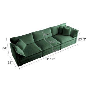 GNIXUU 111.5" Green Cloud Sofa Couch, Modern Comfy Chenille 3 Seat Sofa Couch with Pillows & Armrest for Living Room, Bedroom, Deep Seat Sofa