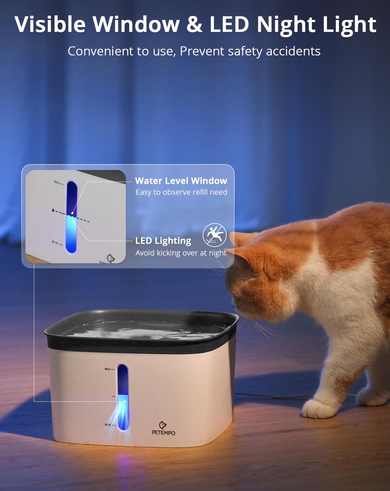 Cat Water Fountain, 135oz/4L Ultra Quiet Dog Water Bowl Dispenser, Instant Clean Vortex Design, Pet Water Fountain with Filter, Cats Dogs Pets Fountain for Drinking Automatic with LED Light (Gray)