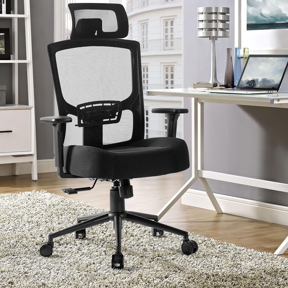 Savourseat Big and Tall Office Chair Heavy Duty 500lbs Swivel Office Chair with Adjustable Headrest, 3D Armrests, Metal Base Ergonomic Office Chair Executive Chair for Heavy People