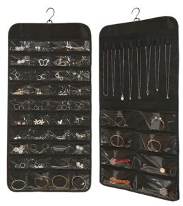 onepeace hanging jewelry organizer: necklace & earring holder with pockets for closet, wall or door (black)