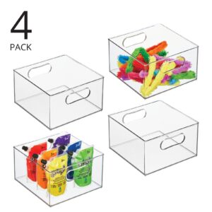 mDesign Deep Plastic Stackable Storage Organizer Container Bin, Craft Room Organization for Classroom, Cupboard, Studio, Shelves, & Closet - Holds Sewing, Art Supplies, Ligne Collection, 4 Pack, Clear