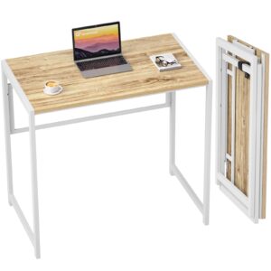 greenforest folding desk no-assembly, 31.5 in small desk for small spaces, computer desk for home office, space saving foldable table, study writing desk, oak white